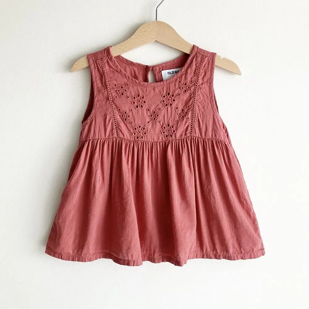 Old Navy Girls Eyelet Top Size 4T Sleeveless Boho Earthy Terra Cotta Rust - Picture 1 of 6